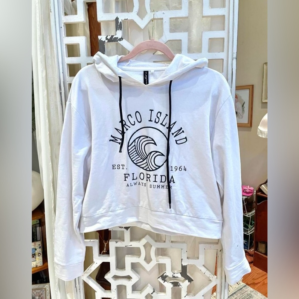 White Marco Island Florida semi cropped Hoodie worn once